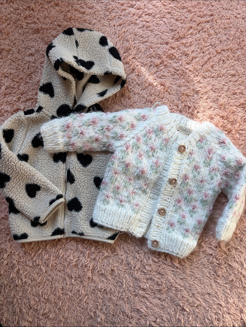 Hand-Knit Cream Floral Cardigan - Carters/Huggalugs